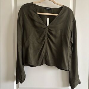 Madewell Olive Green V-Neck Long Sleeve Top